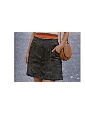 Vintage Nok Nok Charcoal Grey Ramie Cotton High Waisted Skirt Size 11/12    Aa